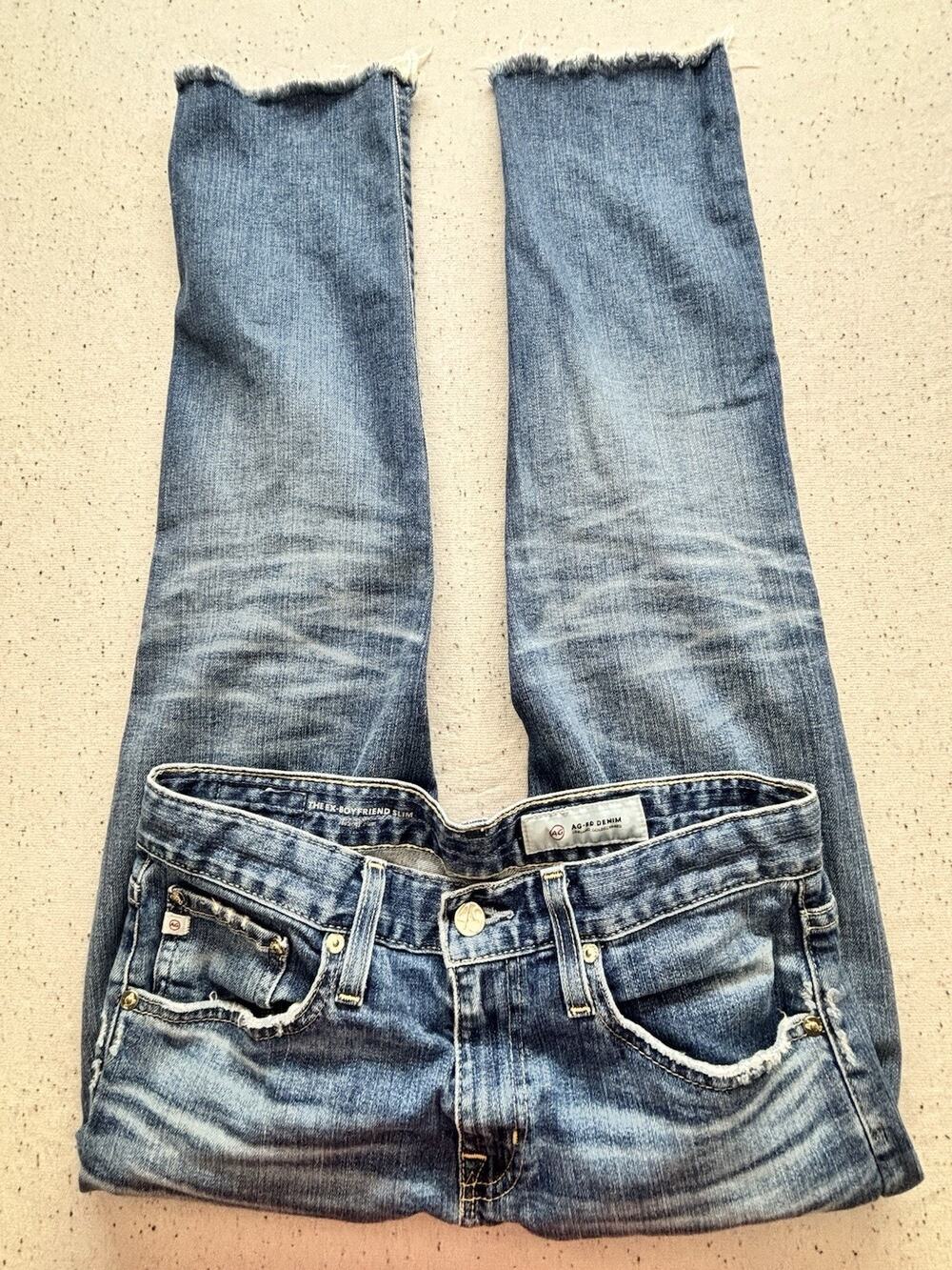 AG Adriano Goldschmied Ex-Boyfriend Slim Jeans Womens 26R 12Y Bre Raw Hem $225